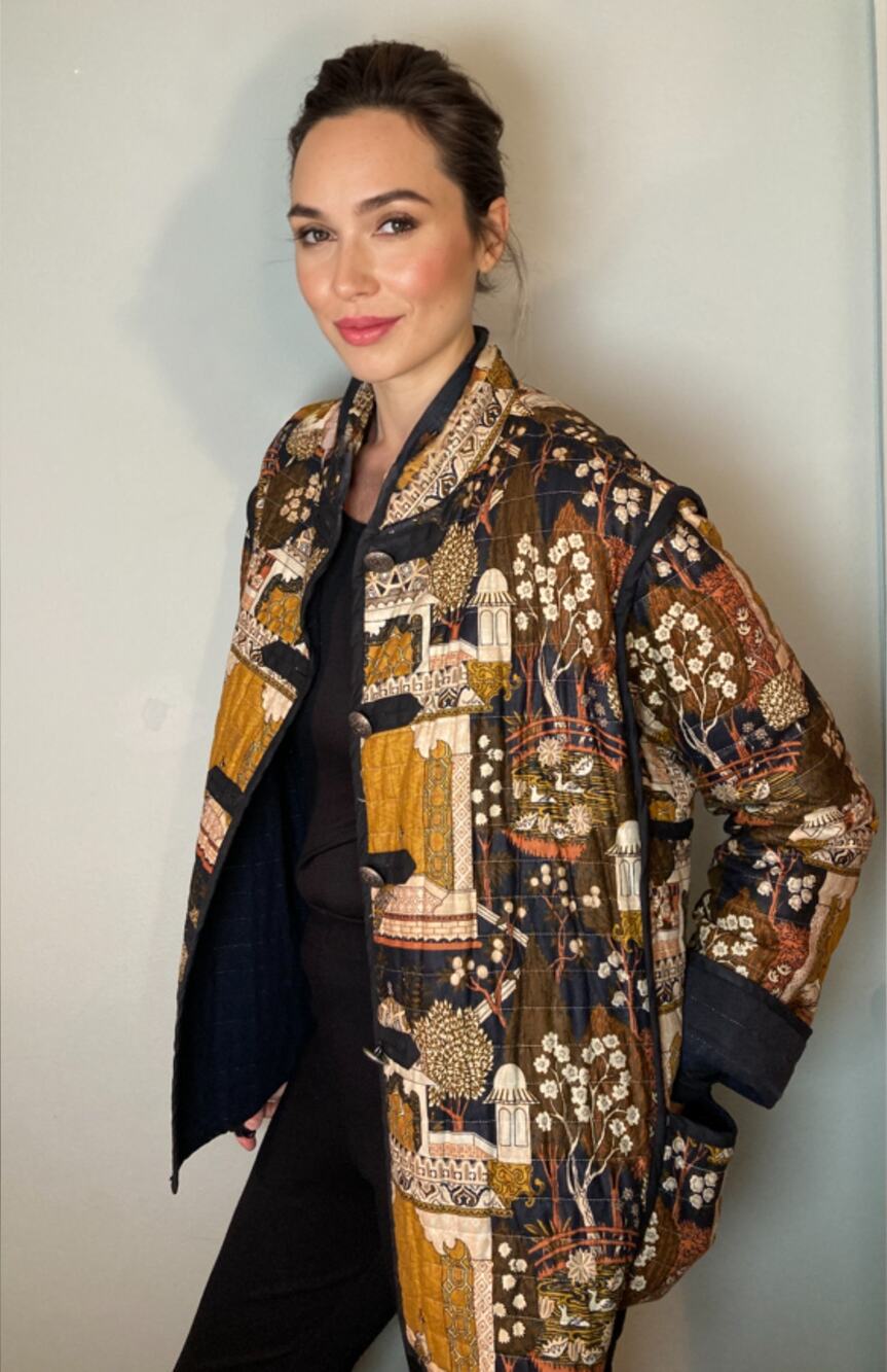 Handmade Vintage Quilted Coat Autumn Colors Bird & Temple Print Sz L/XL OOAK